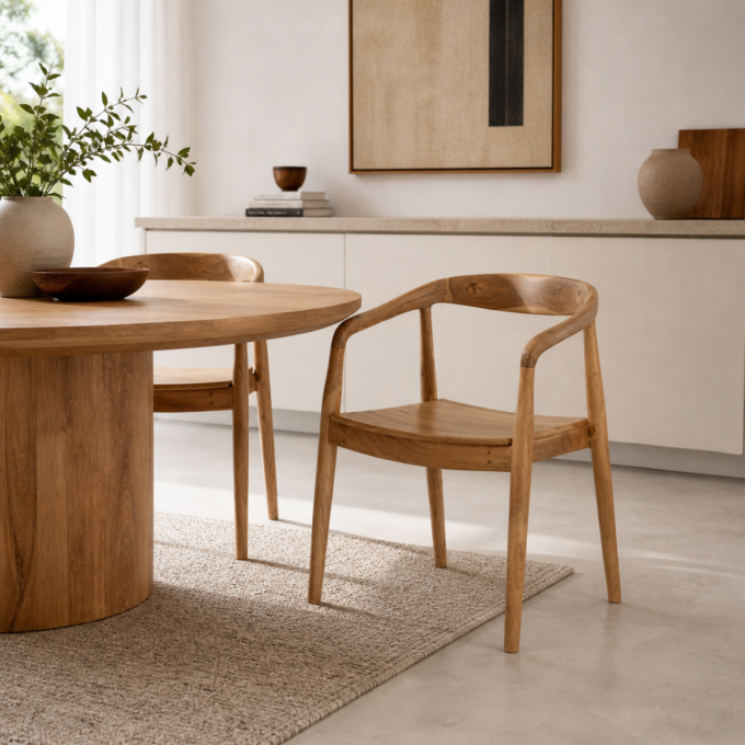 Lot de 2 chaises artisanales en teck massif PAROS
