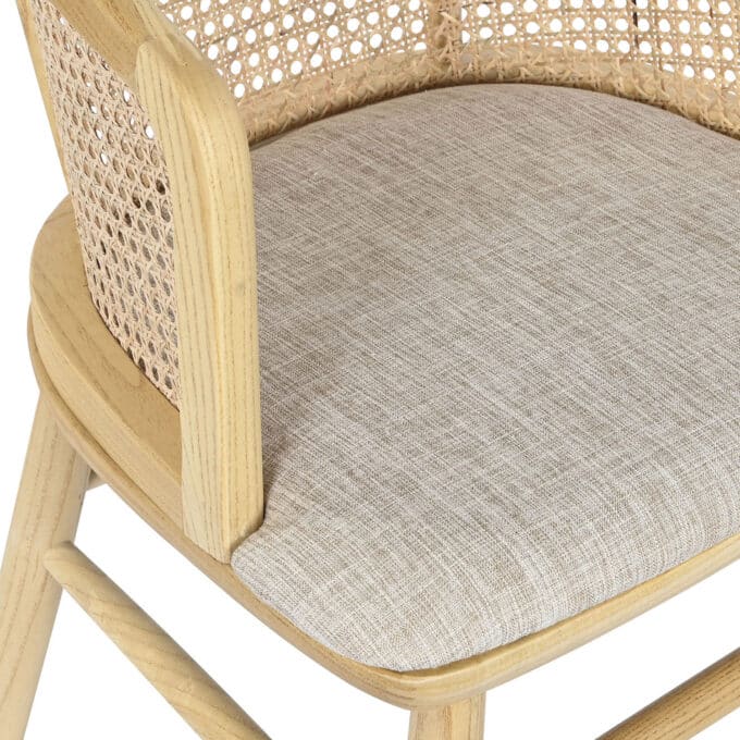 Chaise en orme massif naturel, rotin et tissu beige CADAQUES