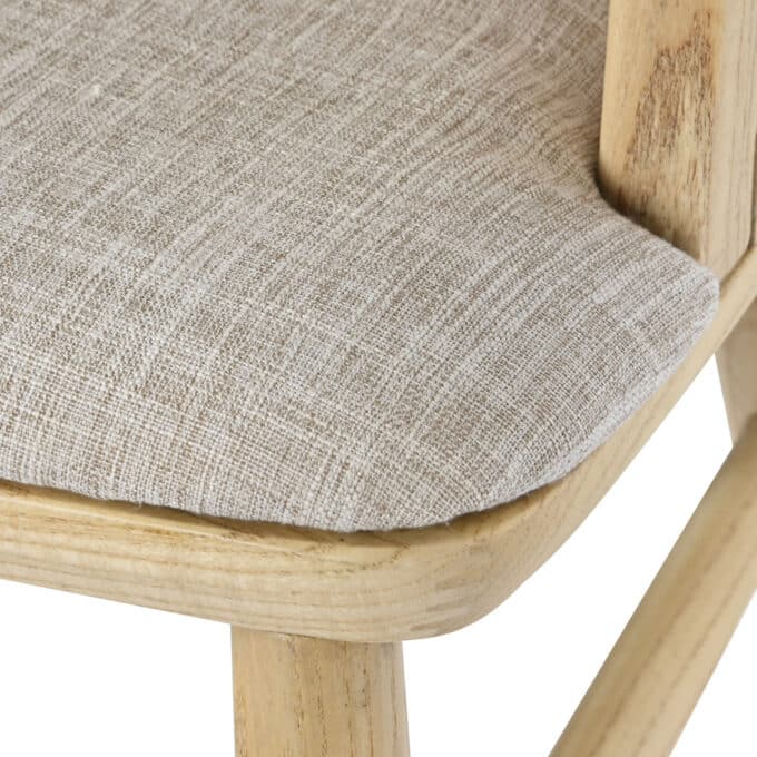 Chaise en orme massif naturel, rotin et tissu beige CADAQUES