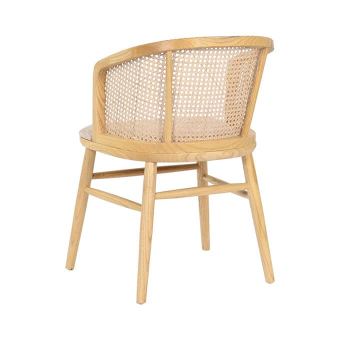 Chaise en orme massif naturel, rotin et tissu beige CADAQUES