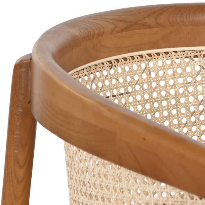 Chaise en orme massif teinté miel rotin clair et assise en tissu beige ALCUDIA