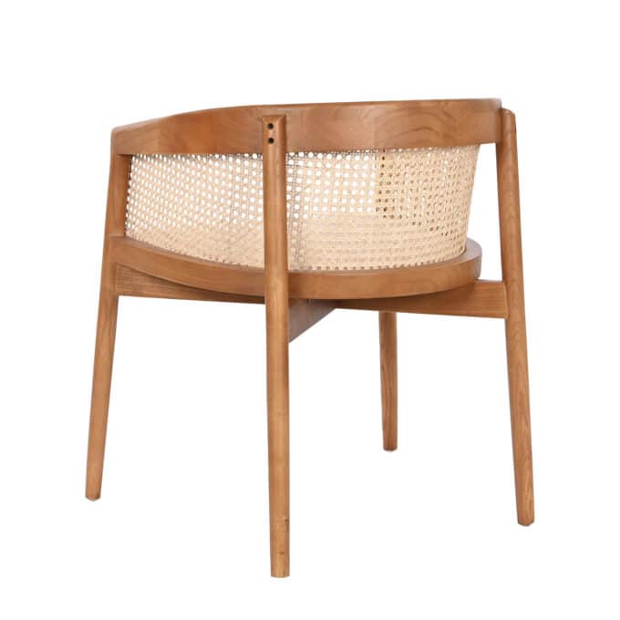 Chaise en orme massif teinté miel rotin clair et assise en tissu beige ALCUDIA