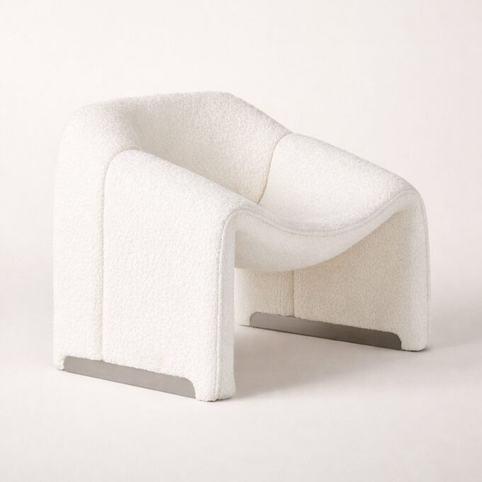 Fauteuil contemporain en bouclette blanche et métal BRICKELL