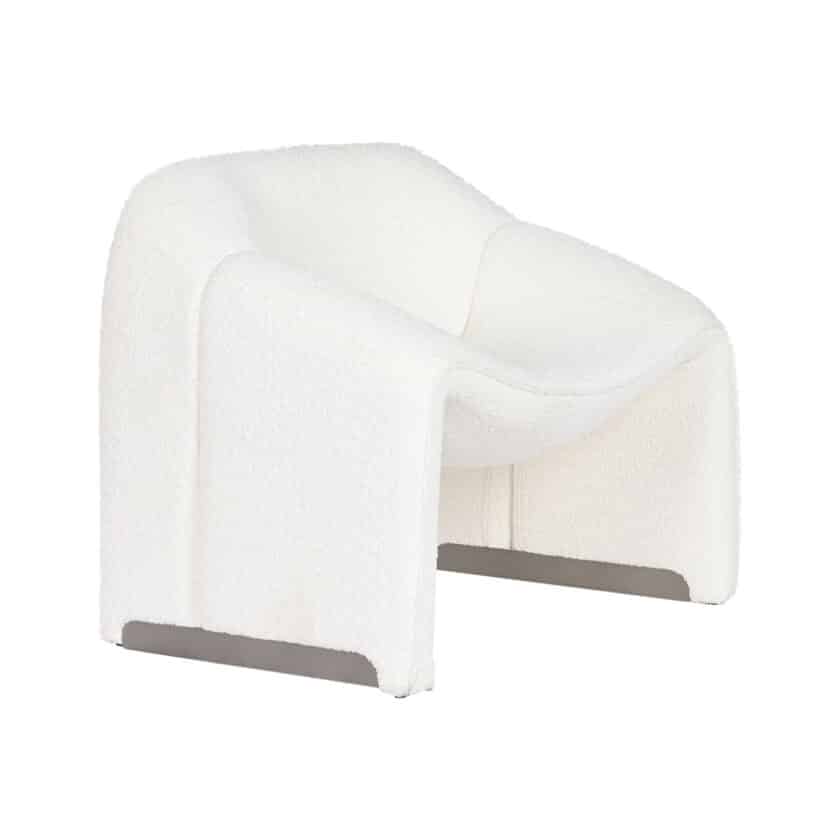 Fauteuil contemporain en bouclette blanche et métal BRICKELL