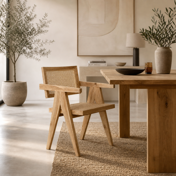 Lot de 2 chaises en teck massif et rotin VALPOLICELLA