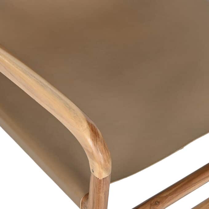 Fauteuil en teck massif et cuir brun COME