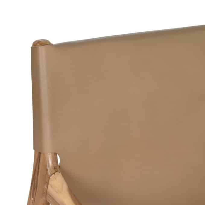 Fauteuil en teck massif et cuir brun COME