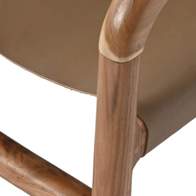 Fauteuil en teck massif et cuir brun COME