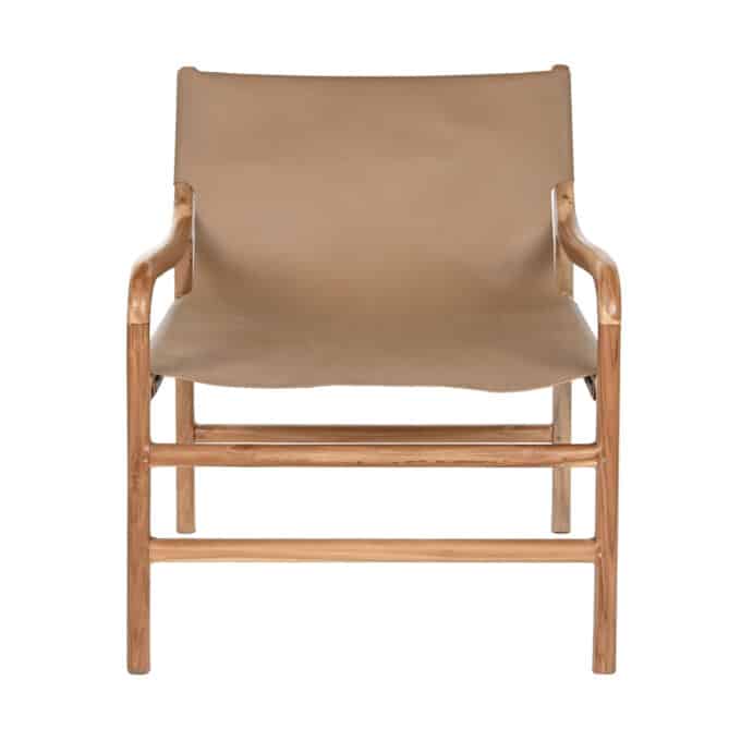 Fauteuil en teck massif et cuir brun COME