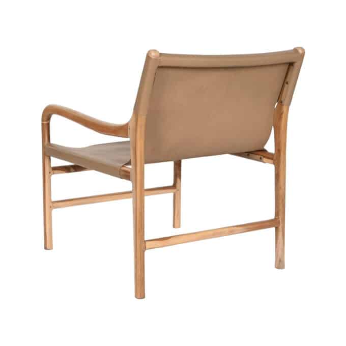 Fauteuil en teck massif et cuir brun COME