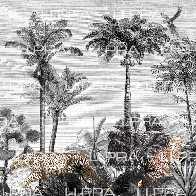 Papier peint panoramique sur mesure VINTAGE JUNGLE GHEPARD par Li & Pra