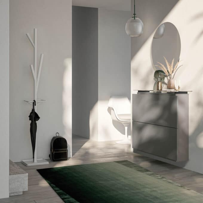 Meuble porte chaussures suspendu ou sur pieds avec plateau verre HOSOI par Birex