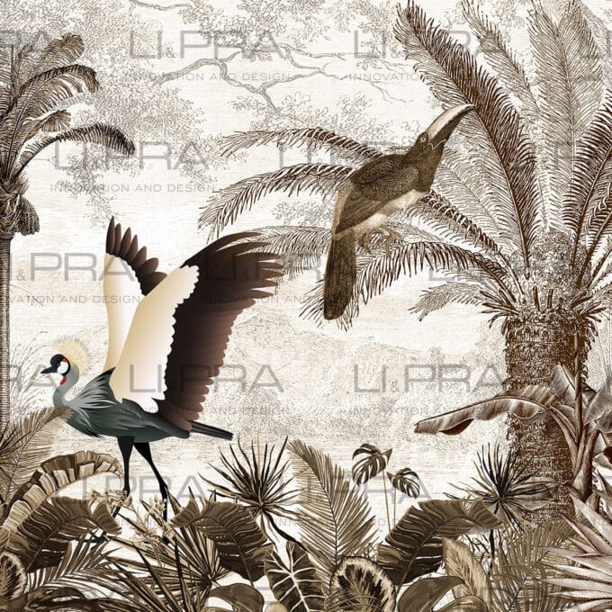 Papier peint panoramique sur mesure VINTAGE JUNGLE CROWNED par Li & Pra
