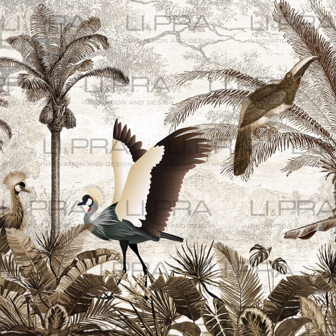 Papier peint panoramique sur mesure VINTAGE JUNGLE CROWNED par Li & Pra