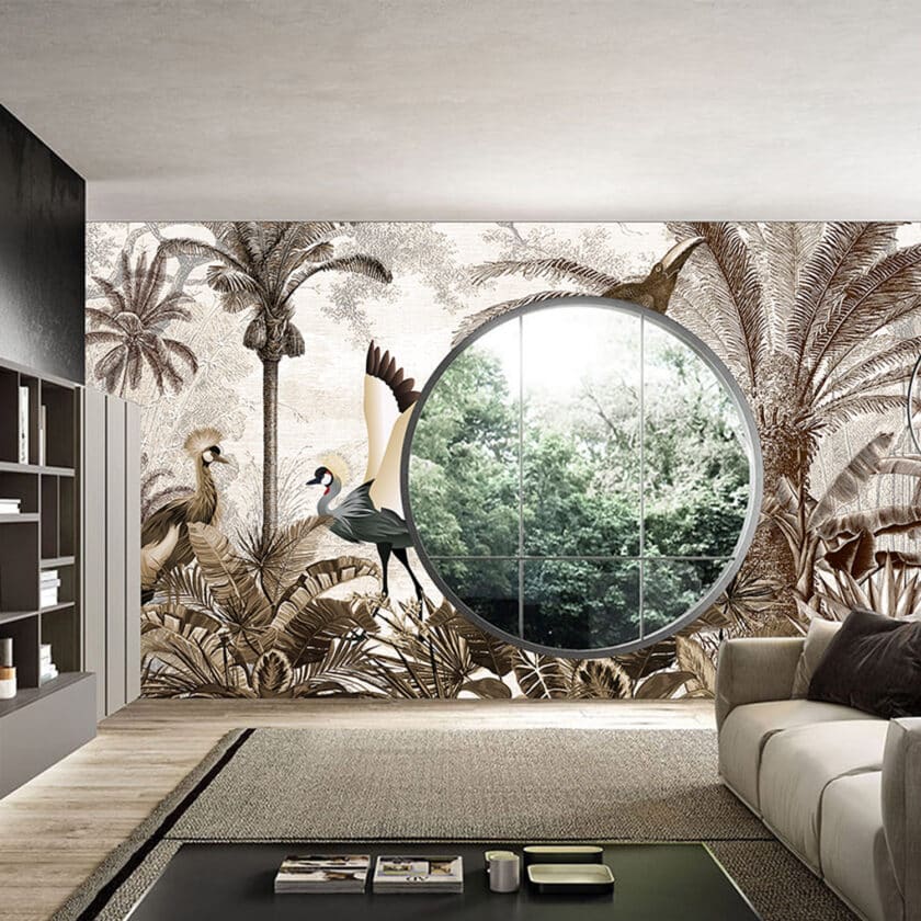 Papier peint panoramique sur mesure VINTAGE JUNGLE CROWNED par Li & Pra