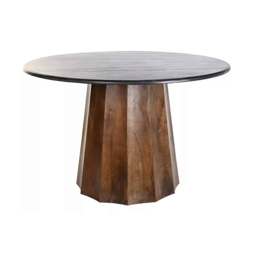 Table de repas ronde en manguier foncé et marbre noir TRIBECA diamètre 120