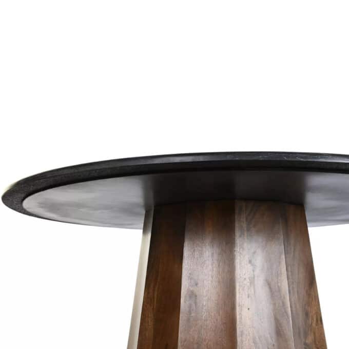 Table de repas ronde en manguier foncé et marbre noir TRIBECA diamètre 120