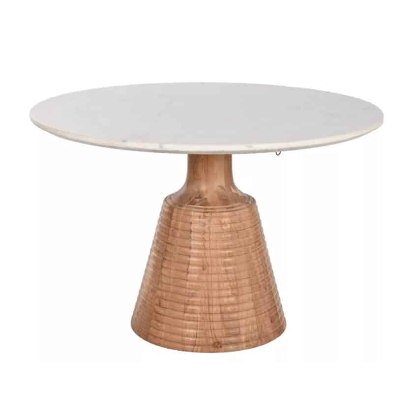 Table de repas ronde en acacia et marbre blanc LERICI diamètre 115