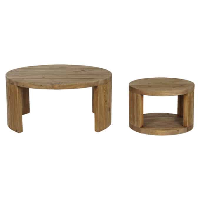 Tables basses gigognes rondes en pin recyclé 99 et 60 cm CAP FERRET