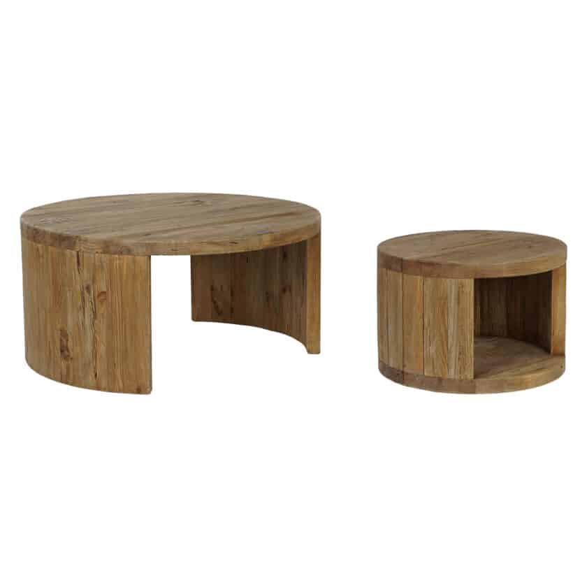 Tables basses gigognes rondes en pin recyclé 99 et 60 cm CAP FERRET