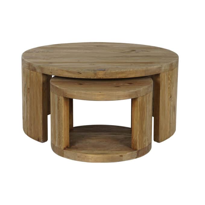 Tables basses gigognes rondes en pin recyclé 99 et 60 cm CAP FERRET