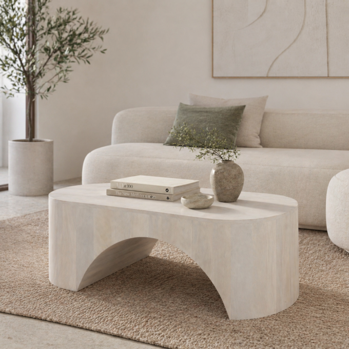 Table basse ovale en bois de manguier blanchi MONTSOURIS 137 x 60