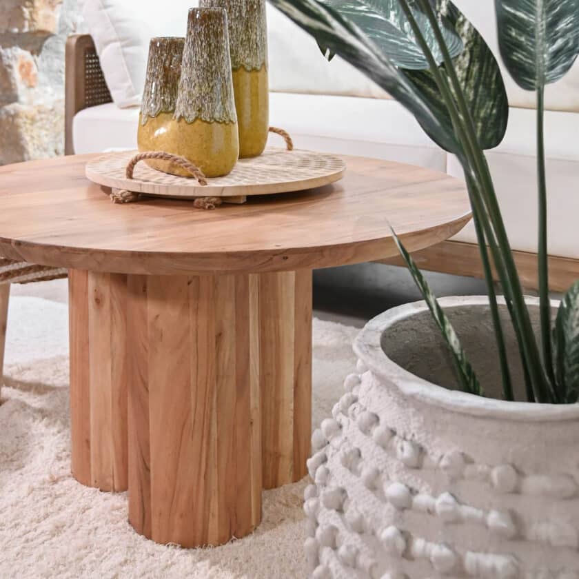 Table basse ronde en bois d'acacia JARDIN DES PLANTES 80 cm – Image 2