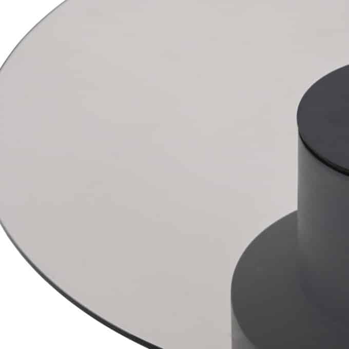 Table basse ronde STUDIO en verre fumé et bois de manguier 80 cm