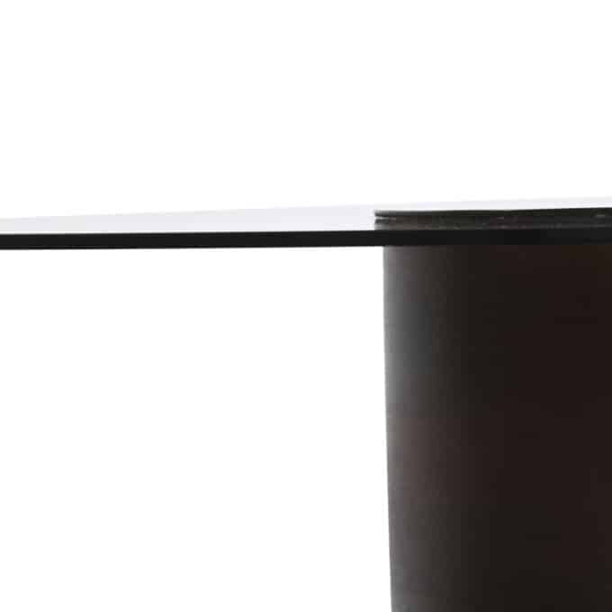 Table basse ronde STUDIO en verre fumé et bois de manguier 80 cm