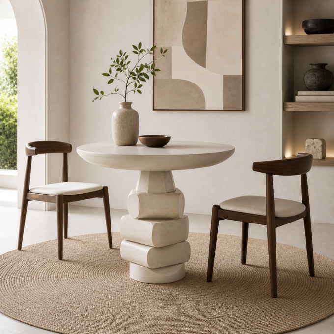 Table de repas ronde en manguier blanc COURCHEVEL diamètre 100 cm