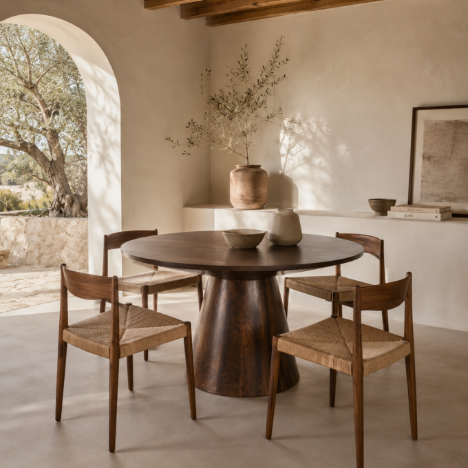 Table de repas ronde en manguier foncé PIENZA diamètre 120