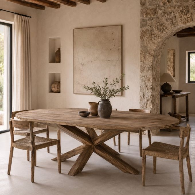 Table de repas ovale en teck recyclé PESARO 220x120