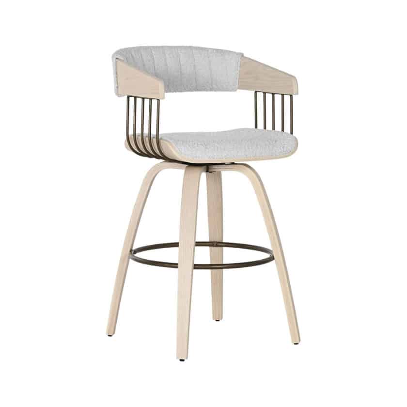 Tabouret en bois naturel et tissu bouclette grise BORMIO