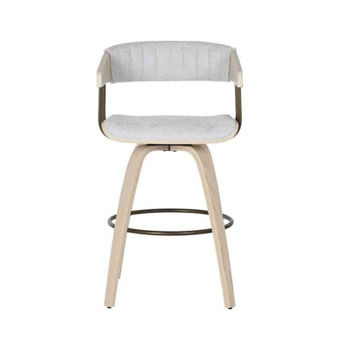 Tabouret en bois naturel et tissu bouclette grise BORMIO
