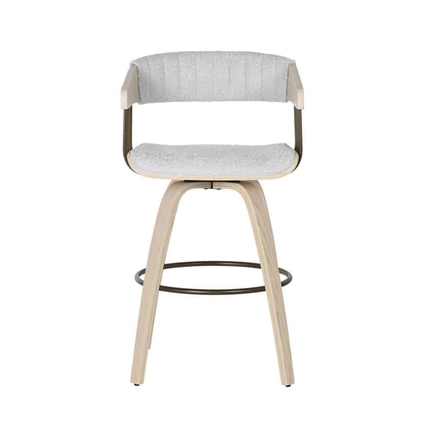 Tabouret en bois naturel et tissu bouclette grise BORMIO – Image 2