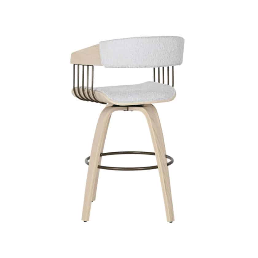 Tabouret en bois naturel et tissu bouclette grise BORMIO – Image 4