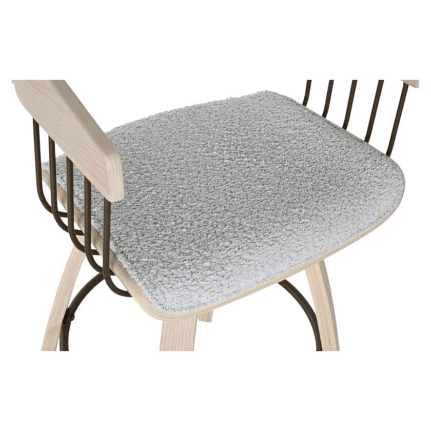 Tabouret en bois naturel et tissu bouclette grise BORMIO – Image 5