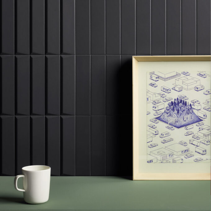 Carrelage mural uni RELIEVE QZ UNO Plain Notte 5 × 20 cm