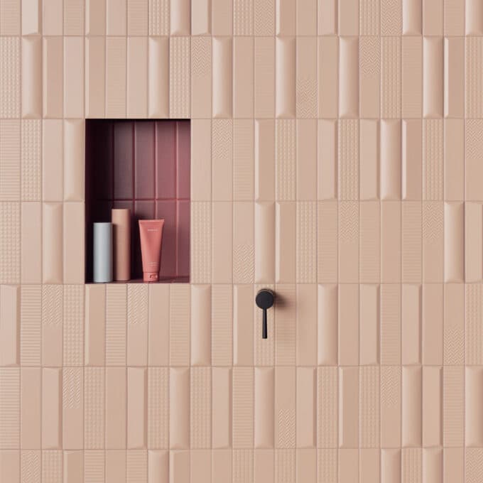 Carrelage mural effet matelassé RELIEVE QZ UNO Dune Powder 5 × 20 cm