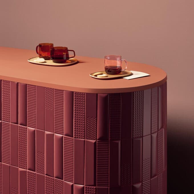 Carrelage mural effet matelassé RELIEVE QZ UNO Dune Bordeaux 5 × 20 cm