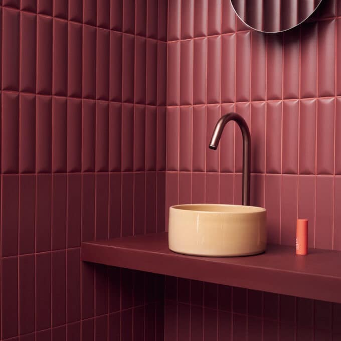 Carrelage mural effet matelassé RELIEVE QZ UNO Dune Bordeaux 5 × 20 cm