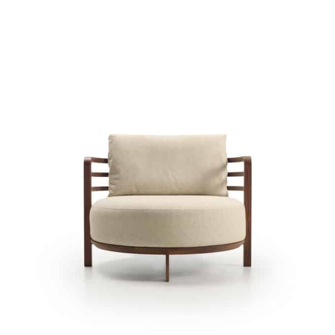 Fauteuil Arrondi en Bois et Tissu Personnalisable - Design Élégant BFF1