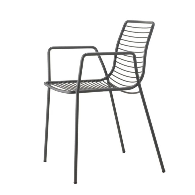 Lot de 4 chaises extérieures empilables avec accoudoirs en acier zingué peint SCCO1