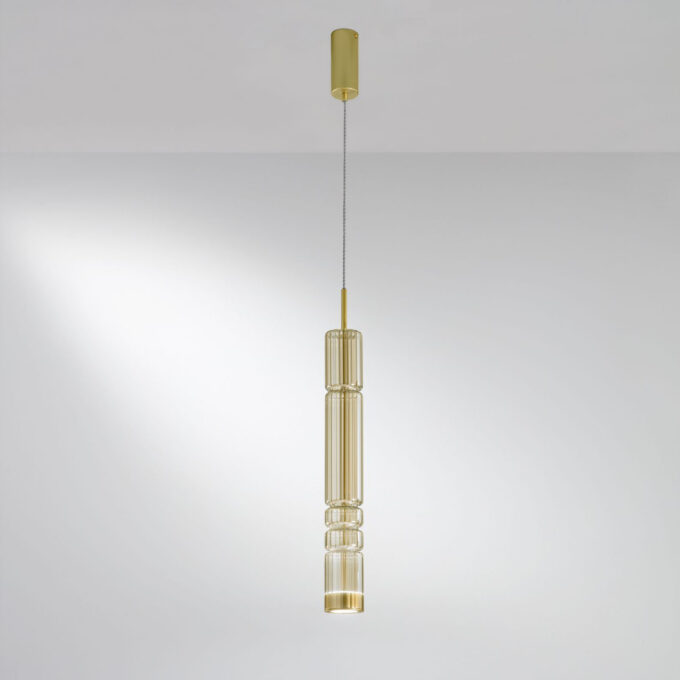 Suspension FELS2 – Design en verre soufflé ambré ou fumé – LED intégrée 8W – Hauteur réglable 234 cm