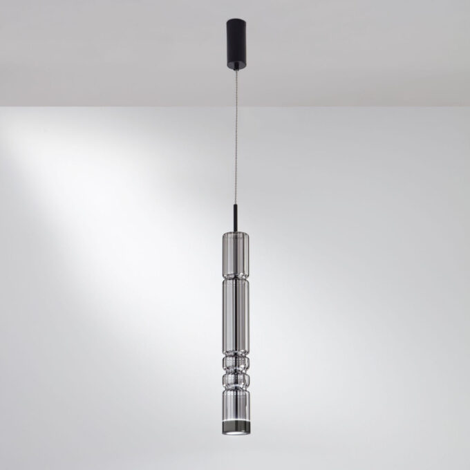 Suspension FELS2 – Design en verre soufflé ambré ou fumé – LED intégrée 8W – Hauteur réglable 234 cm