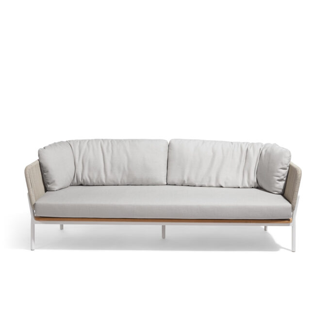 Canapé extérieur Omer 3 places aluminium blanc et corde Minéral – Diphano