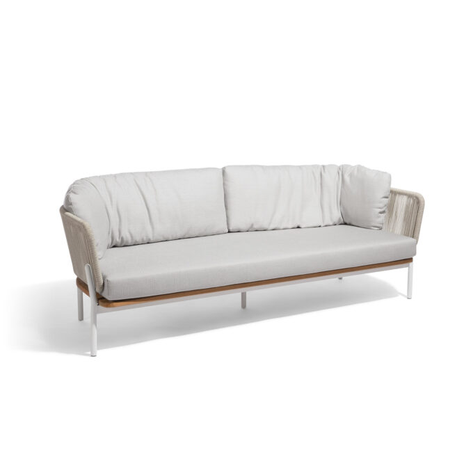 Canapé extérieur Omer 3 places aluminium blanc et corde Minéral – Diphano