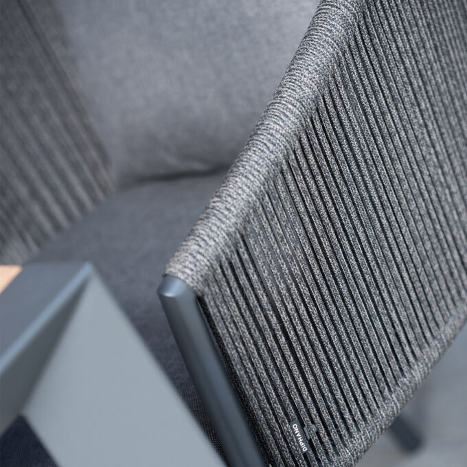 Lot de 2 fauteuils de repas extérieurs Omer – Aluminium lava & corde graphite – Diphano