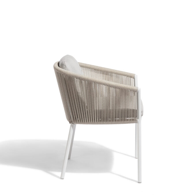 Lot de 2 fauteuils de repas extérieurs Omer – Aluminium blanc & corde mineral – Diphano