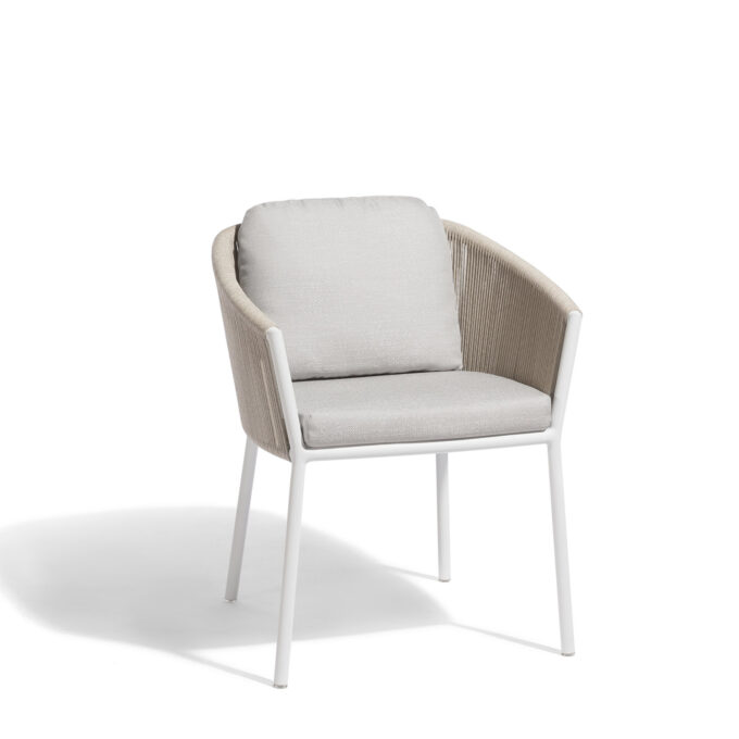 Lot de 2 fauteuils de repas extérieurs Omer – Aluminium blanc & corde mineral – Diphano